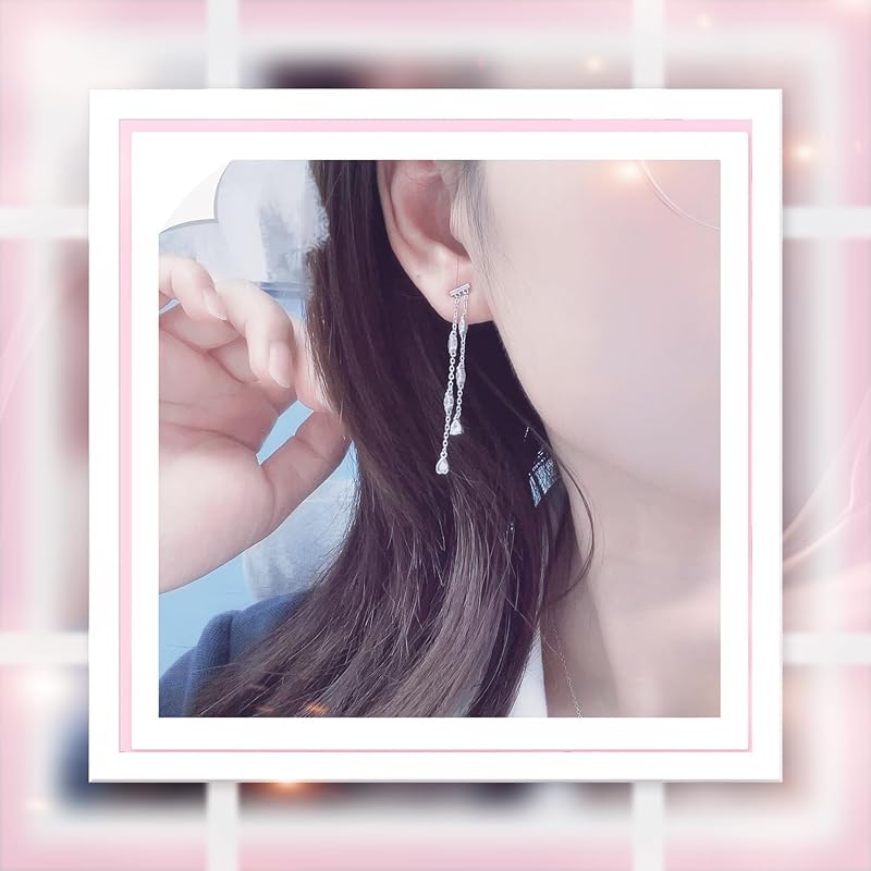 YUIITU Earrings Ladies Popularity High Quality Zirconia 2 Series Sway Drop Silver Compatible with Metal Allergies 18k Gold Brachira Plating Long