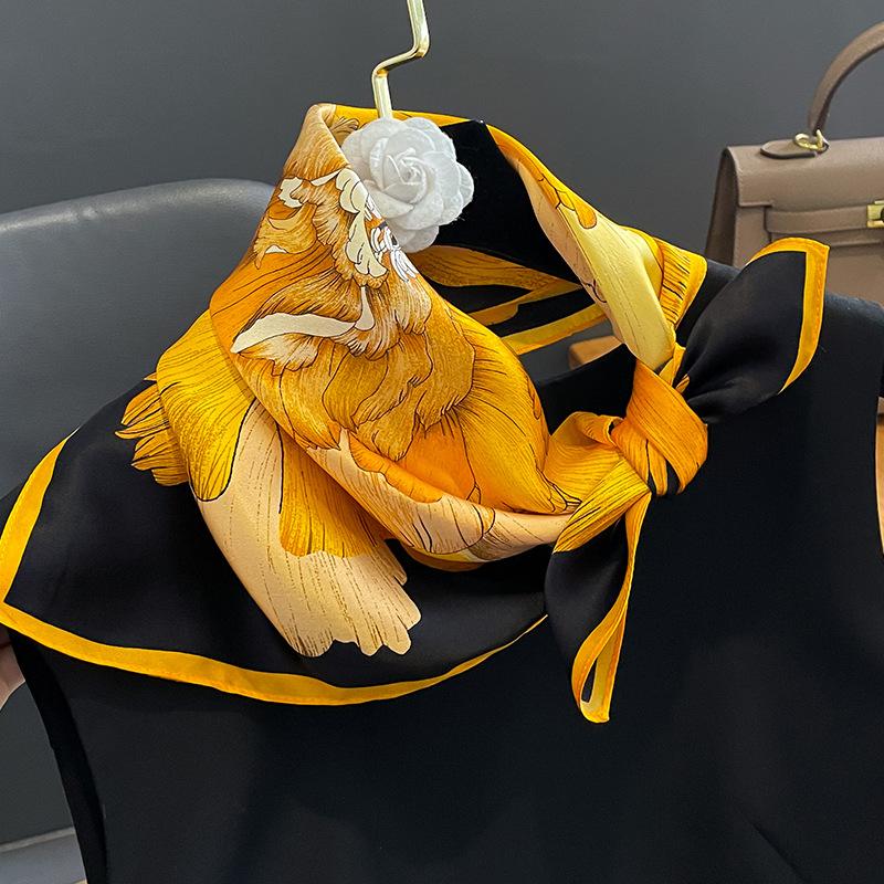 Korean Spring and Autumn Print Fashion Silk Square Scarf, Mulberry Silk Neck Scarf Decoration, Shirt Scarf, Shawl, Silk Scarf for Women