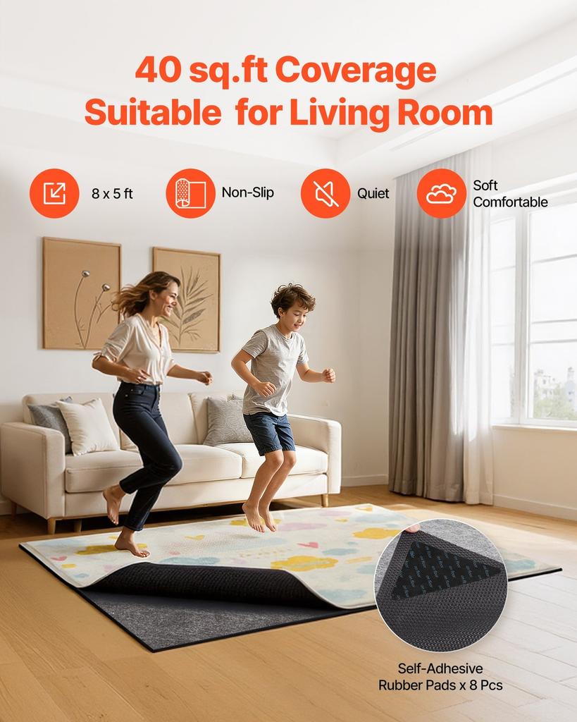 Rug Pad 2.44 x 1.52 m, Non-slip Carpet Area Pad, Rug Mat Padding with Dual Surface Felt Cushion & Rubber Gripper, Hardwood Floor Protection for All