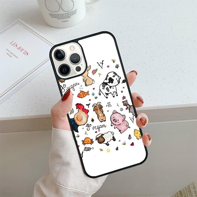 Vegan Love Animal Phone Case For iPhone 17 Air 13 12 14 15 16 Cover For Apple 14 15 16 Pro Max Plus Coque