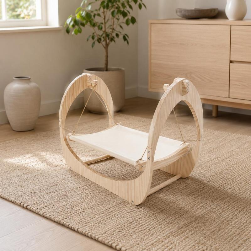 Wooden Feline Swing Bed Curved Frame Suspended Feline Sling Bed Rounded Corners