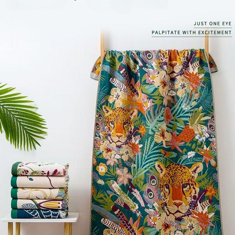 Банное полотенце из чистой хлопковой марли 80X160 см Впитывает воду и быстро сохнет, Большое банное полотенце с жаккардовым узором, Мягкое утолщенное полотенце для купания, 1 шт.