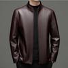 Spring, Autumn and Winter New Men's Leather Jackets, Middle-aged Men's Casual Slim Business Stand-up Collar Sheepskin Jackets Thick Coats