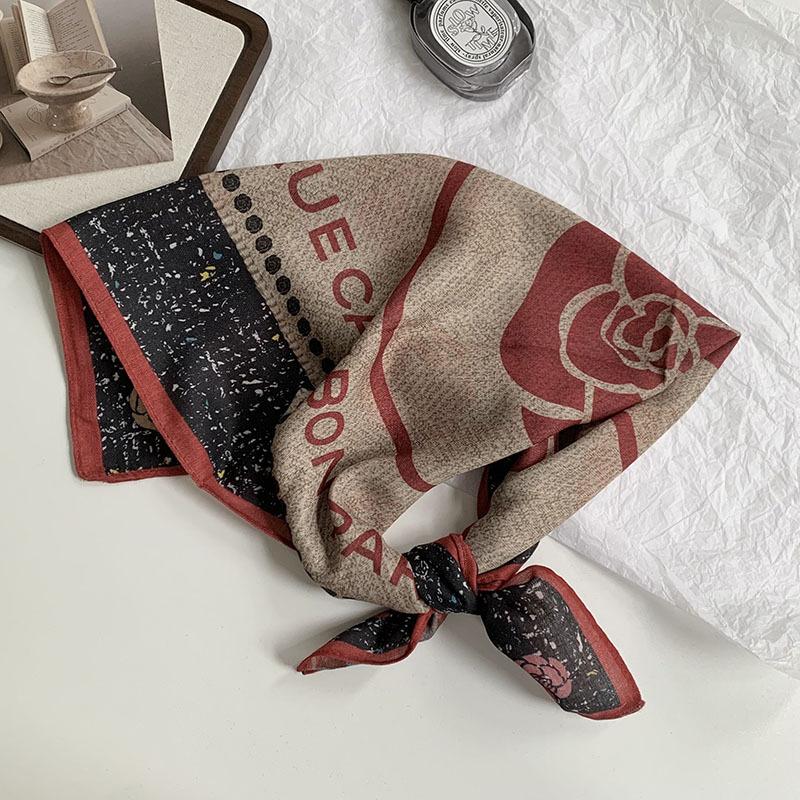 70 Double-sided Silk Scarf, Small Square Scarf, Scarf, White Rose Linen Silk Scarf, New High-end Scarf, Shawl Cover.