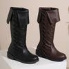 Retro Mid Calf Heels Pirate Costume Boots Women's Cross Bandage Comfy Shoes Medieval Renaissance Halloween Cosplay Footwear