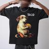 Винтажная футболка с графикой собаки, отдыхающей с тако из Taco Bell, унисекс, плотный хлопок, футболка с мемом, пигментная окраска, футболка с рисунком щенка в стиле масляной живописи