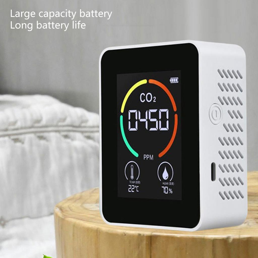 Цифровой измеритель CO2 для контроля качества воздуха 1200 мАч с датчиком температуры и влажности для офисного использования, точный анализ воздуха