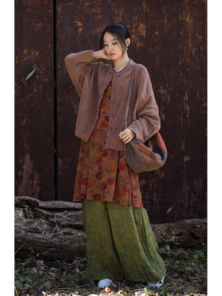 Women's Spring Cotton Linen Jacket - Wrinkled Texture, Over-dyed, Distressed, Perfect for Home, Travel, Zen Meditation