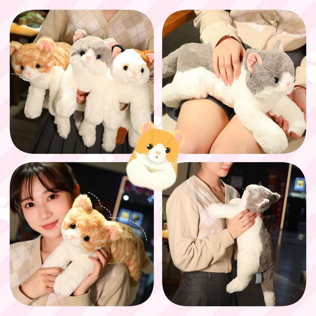 Realistic Grey Cat Plush Toy, 50cm, Large, Fluffy, Soft, Lifelike, Cute, Christmas, Bedding, Plush Toy, Huggable Pillow, Popular, Birthday Present,