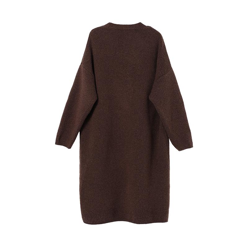 Maslan Spring and Autumn Thick Coffee Sleeveless Tank Top Lazy Style Loose Long Sleeve Knitted Set