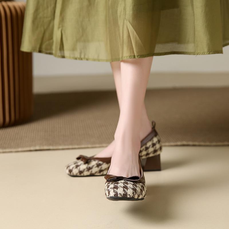 Женские туфли-лодочки Костюмные туфли из твида в клетку Туфли-лодочки с квадратными пуговицами Новые дизайнерские туфли Сетка Слипоны Туфли на среднем каблуке Осенние туфли
