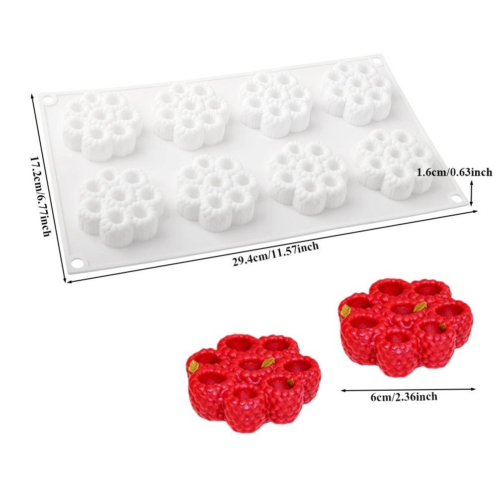 1/8 Cells 3D Raspberry Silicone Mold Flower Design Food-Grade Silicone Baking Cake Molds DIY Heat-Resistant Dessert Baking Tools