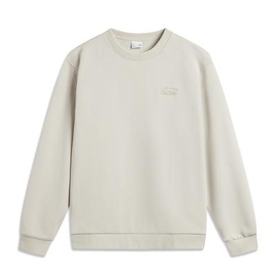 Li Ning Comfortable Casual Round Neck Pullover Simple Loose Fleece Sweatshirt Men Sweatshirt Mica-Gray AWDUA53-13