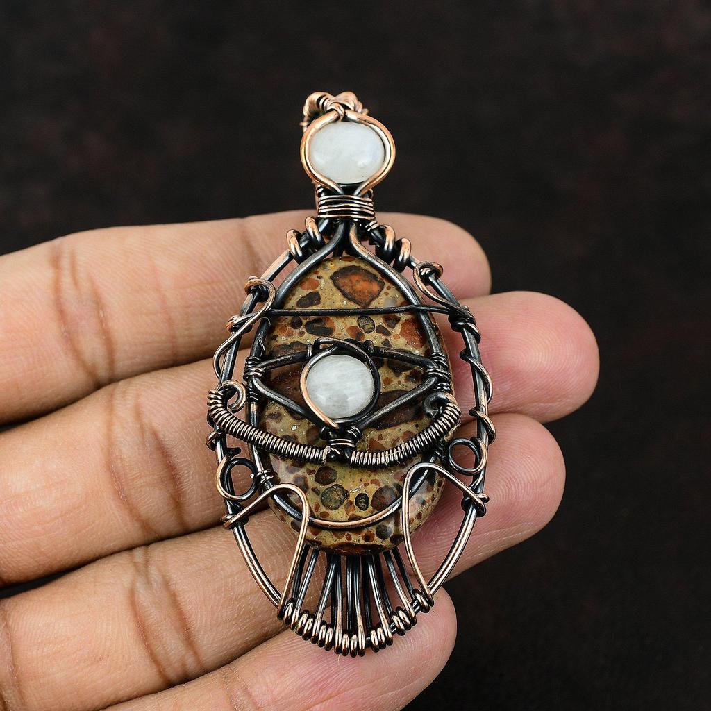 Дурной глаз Астероид Яшма Медный кулон Медная проволока Обернутые ювелирные изделия Драгоценный камень Ювелирные изделия сглаза Лунный камень Ювелирные изделия Подарок для матери Подарок для нее