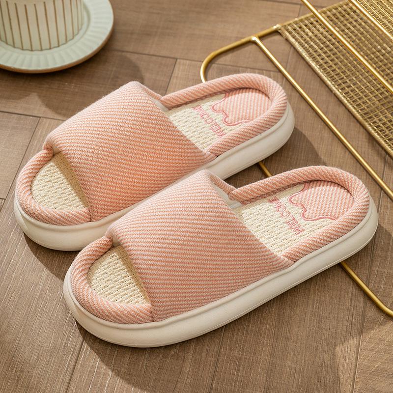 Linen Slippers with Thick Sole for Men & Women - All-Season, Non-Slip, Silent Indoor Sandals