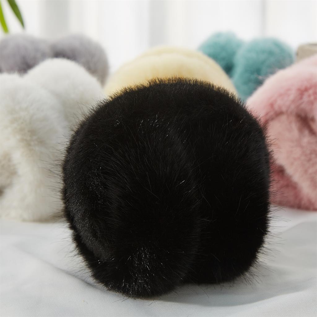 Foldable Earmuffs Winter New Fashion Simple Black Long Faux Rabbit Fur Earmuffs for Woman Man Christmas Party Gifts