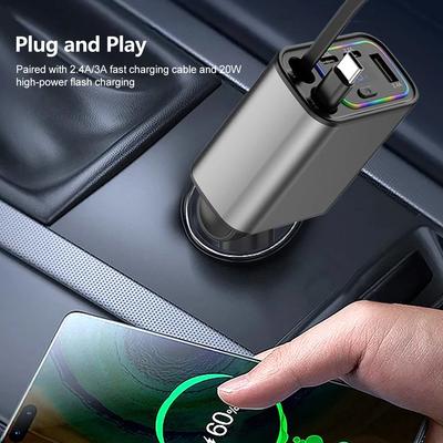 Автомобильное зарядное устройство 120 Вт 5 в 1 с выдвижным кабелем, USB Type C адаптер питания, кабель для быстрой зарядки, адаптер прикуривателя для телефонов iOS и Android
