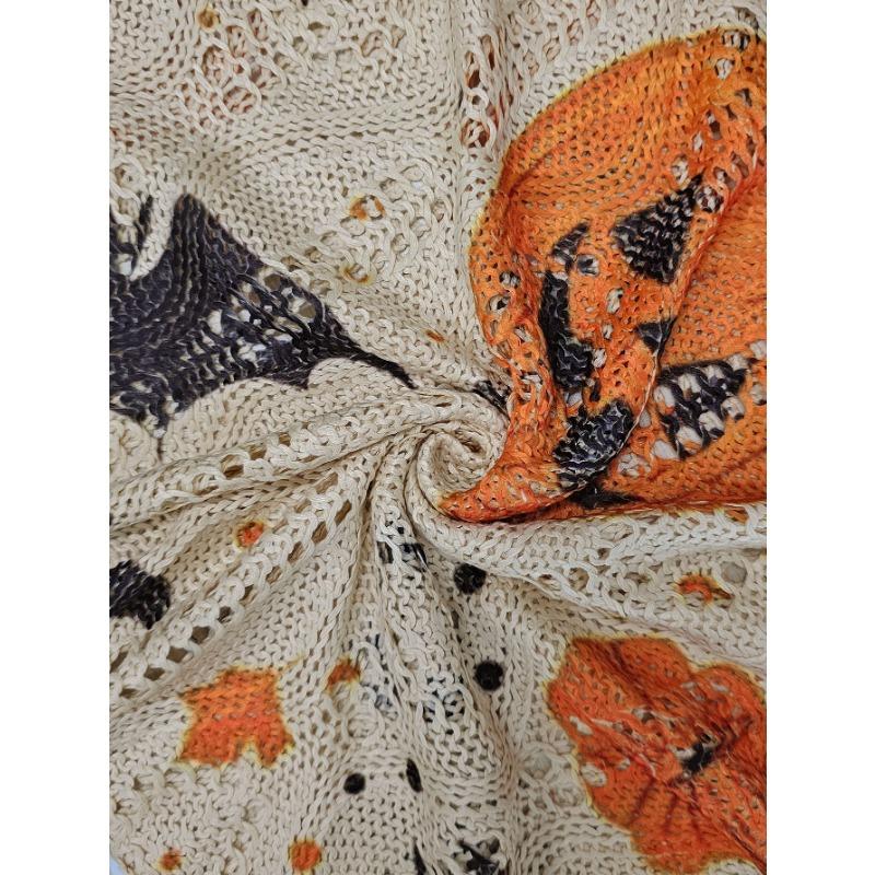 Женский Хэллоуинский вязаный свитер с принтом тыквы и летучей мыши, с вырезами, свободный, с длинным рукавом
