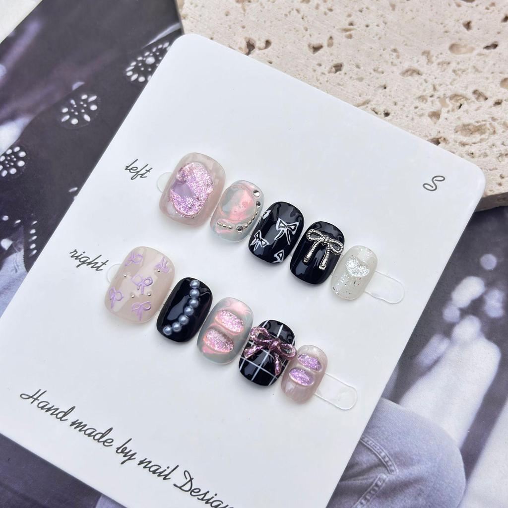Sweet Cool Loli Handmade Wearable Nails - Spicy Girl Flash Bowknot Niche Manicure