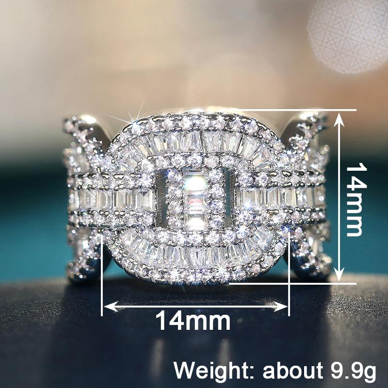 Luxury Full Sparkling CZ Women Ring Geometric Design Fashion Party Engagement Charming Accessories Temperament Jewelry