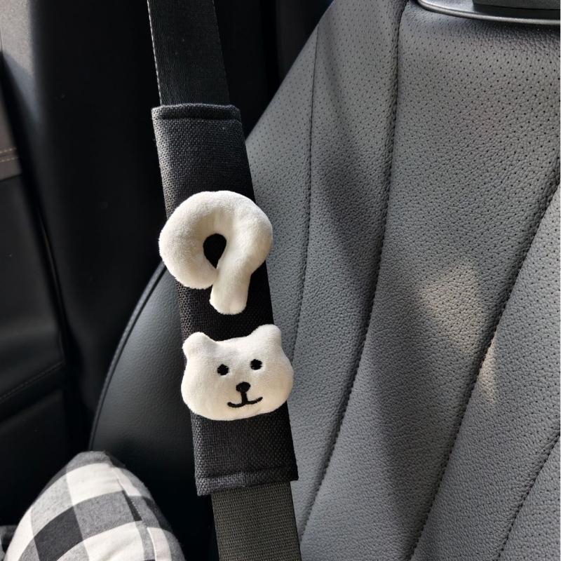 Cute Fluffy Cartoon Cat Car Seat Belt Cover Soft Padded Plush Shoulder Protector No Rubbing for Drivers