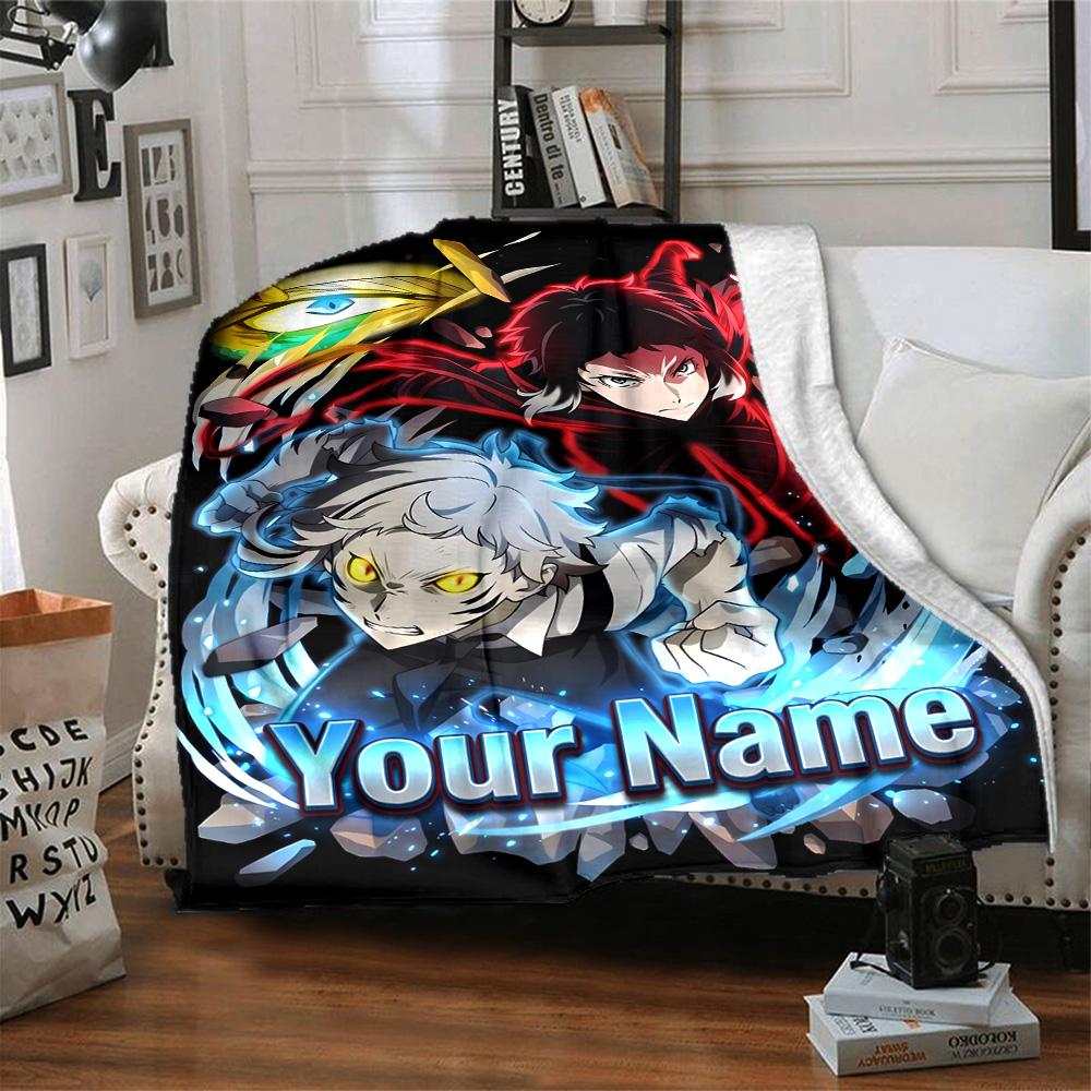 1pc Bungo Stray Dogs Blanket with Custom Name, Gift, for Men and Women, Soft Blanket, Good for Sofa Bed Couch Travel, Lightweight Flannel Blanket