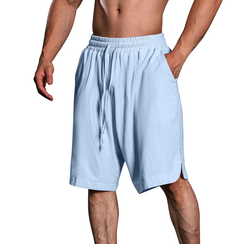 Мужские повседневные шорты на шнурке Мужские дышащие шорты из хлопка и льна