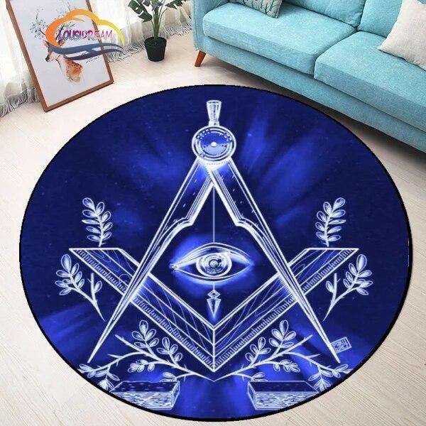 Masonic Round Carpet Freemasonry Non-slip Rug Freemason Living Room Large All Seeing Eye S Tea Table or Chair Mat