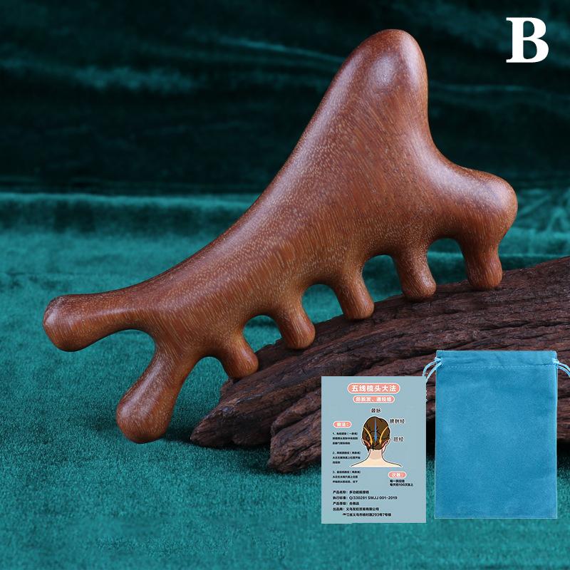 Четыре в одном расческа для массажа тела и меридианов, сандаловое дерево, грубая широкая зубчатая расческа, акупунктурный ручной массажер для головы и кожи головы, антистатический