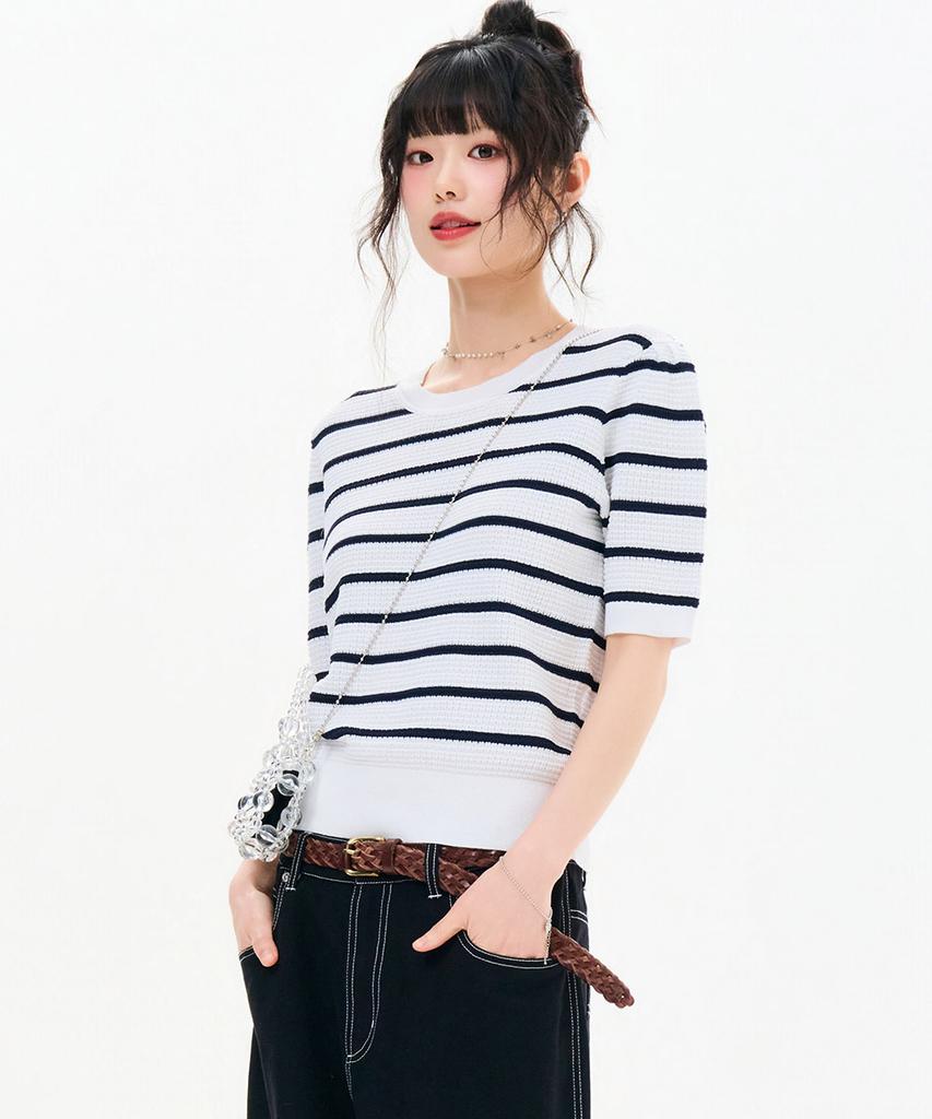 CHASECULT Women'S Striped Short Sleeve Summer Knit-Fbrg5673D01