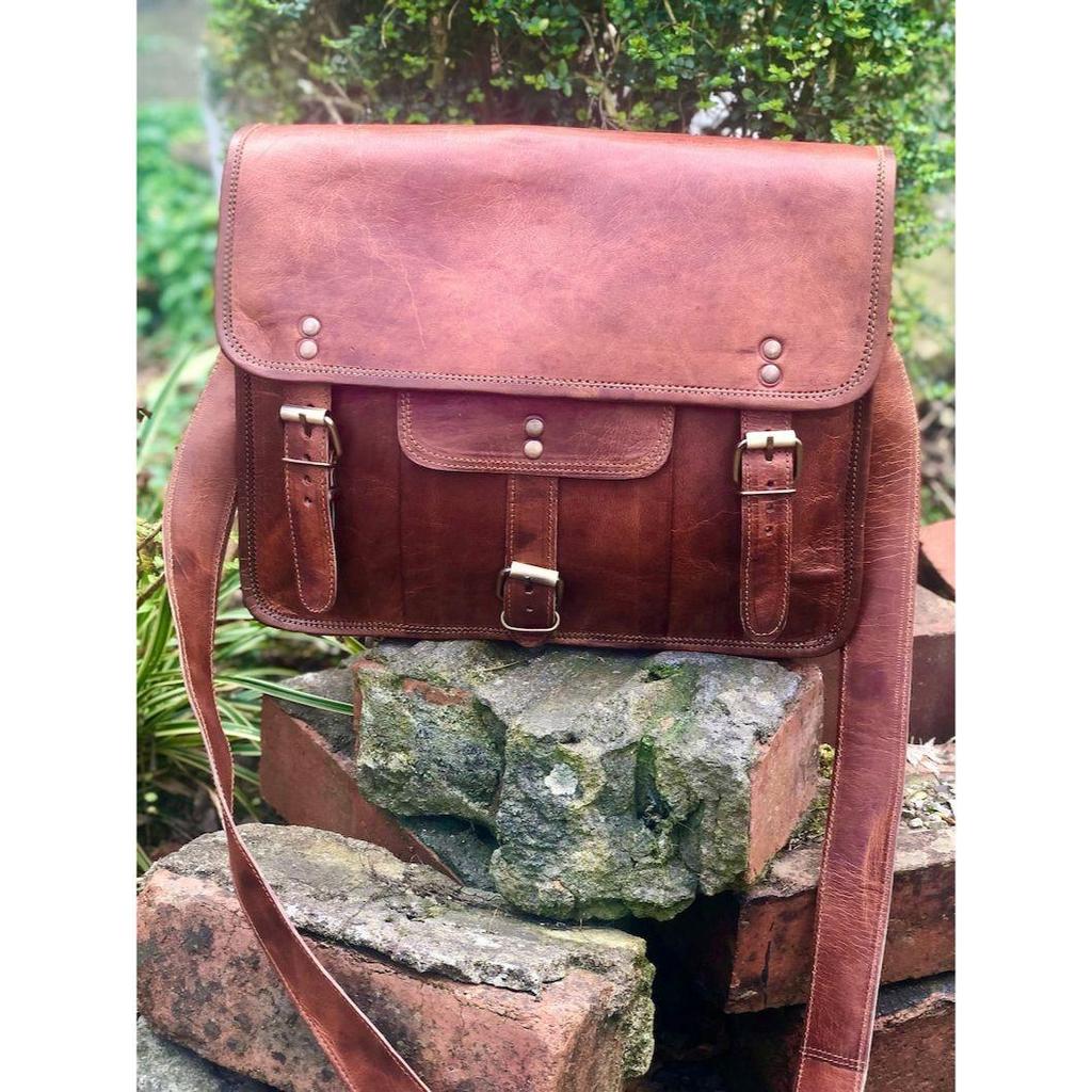 Коричневая кожаная сумка 13 дюймов, классная кожаная сумка-мессенджер унисекс, кожаная сумка через плечо формата А4, кожаная школьная сумка в традиционном стиле