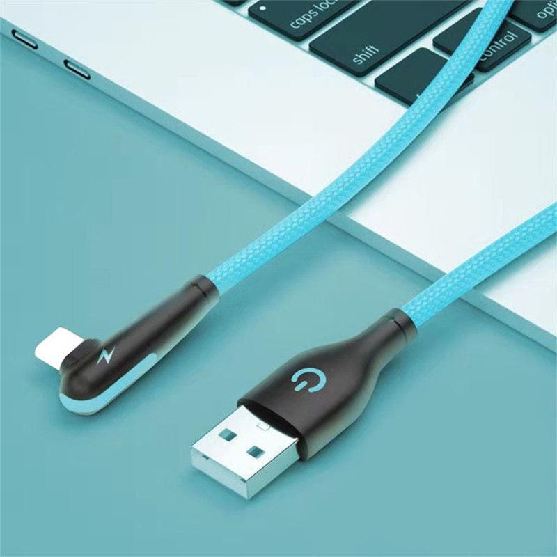 3A 90-градусный USB-кабель для зарядного устройства, локоть, кабель для передачи данных для iPhone 6, 7, 8 Plus 11, 12, 13, 14 Pro Max X XR, шнур для быстрой зарядки iPad, 2 м