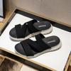 Slippers Women's Summer Outwear 2024 New Flat Slope Heel Fashion Knitted Lightweight Beach Slippers Women Sandals Ladies Shoes