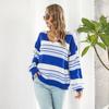 GMXIA Женская мода, повседневный полосатый принт, осень-зима, свободные свитера с длинным рукавом и v-образным вырезом