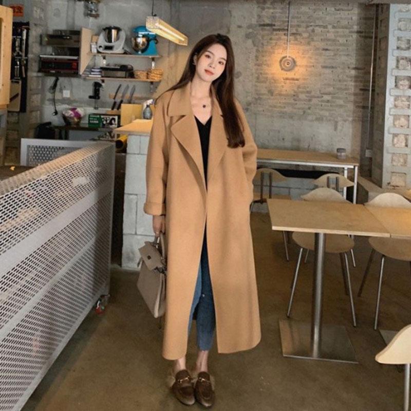 Женское свободное модное кашемировое пальто, осенне-зимний темперамент, утолщенное шерстяное пальто средней длины