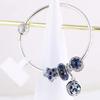 925 Sterling Silver Blue Star Pendant Glass Beads With Snowflake Button Bracelet For Women's Wedding Party Gift Jewelry