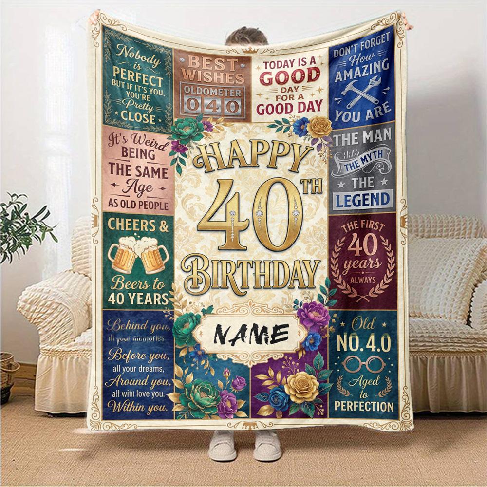 Happy 40Th Birthday Celebration Blanket Comfortable Texture For Sofa Couch Office Bed Picnics Allseason Use Cozy Home Lovers Ideal Gift For Birthday