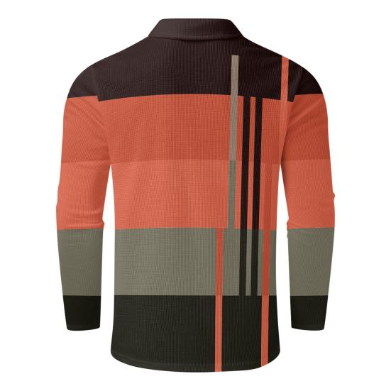 Мужской весенне-осенний топ с цветными блоками и пуговицами с отложным воротником и длинным рукавом, мягкая дышащая повседневная мужская рубашка средней длины в деловом стиле