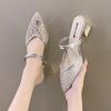 Large Size Slippers Women's 2025 Summer New Fashion Hollow High Heel Pointed Head Bag Head Two Wear Women's Cool Slippers