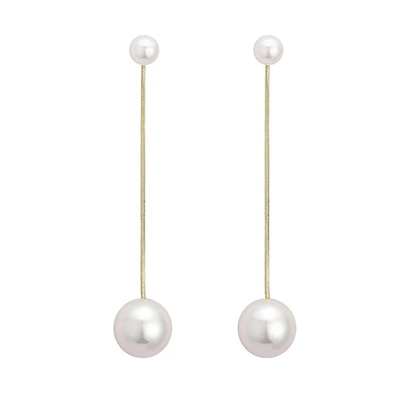 Cercei Dama Minimalist Long Pearl Earrings, I Love Pearls Theme, Gold Color, Elegant Fashion Jewelry EFAYN