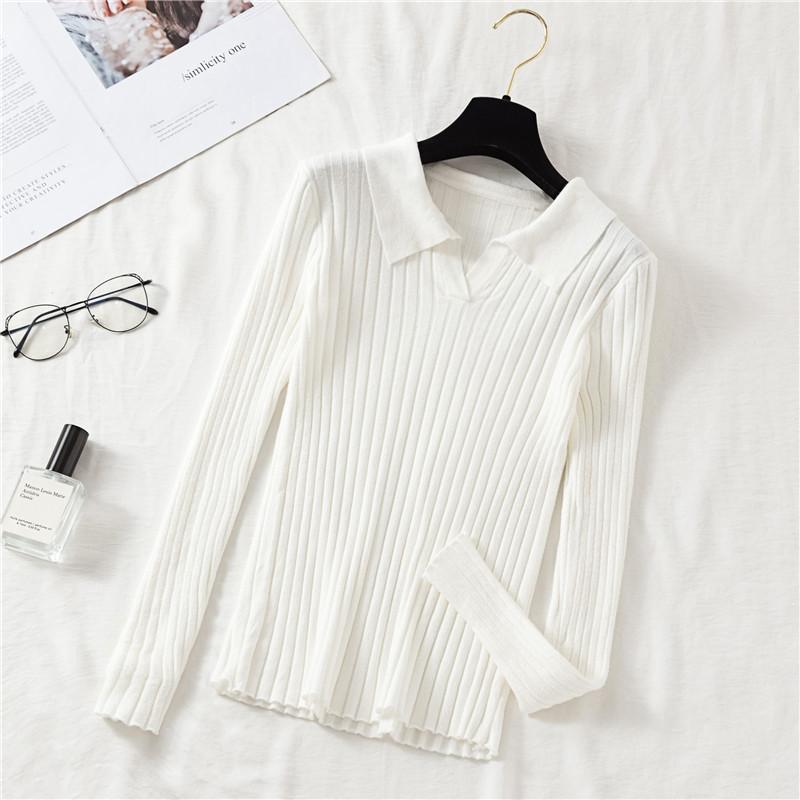 Autumn/winter Knitted T-shirt Women's Pullover Knit Sweater V-neck Polo Shirt Top Knitted Undershirt Women's Stretch Skinny Sweater Undershirt