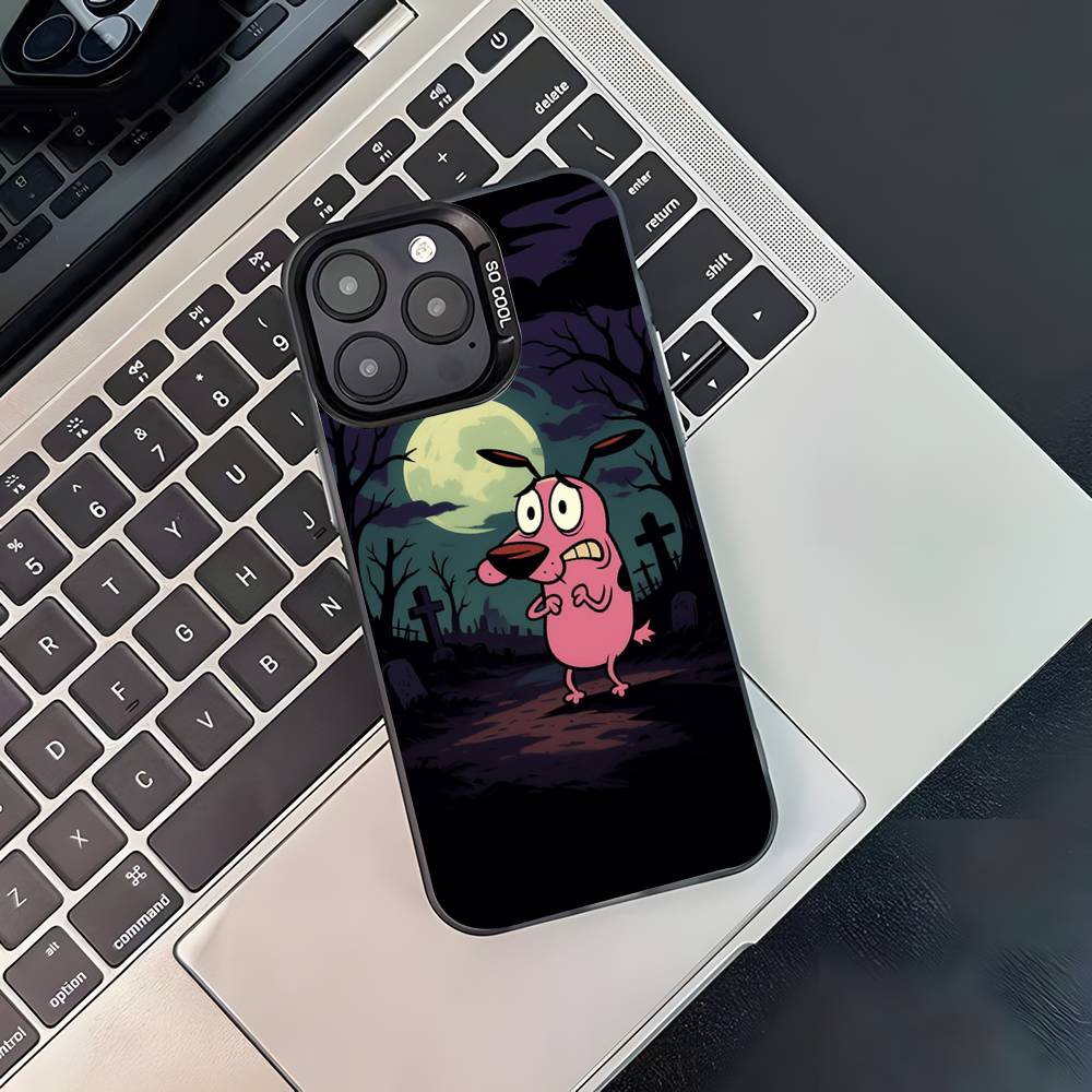 Чехол для телефона Courage The C-CowardlyS Dog для iPhone 17,16,15,14,13,12,11,Pro,XS,Max,Plus,Mini,SE4,E Черный Матовый Ударопрочный Чехол