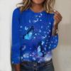 Tops For Women 3D Butterfly Floral Print Round Neck Long Sleeve T-shirt Fall Casual Slim Pullover Women's Long Sleeve Top