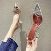 Summer New Women 'S Shoes Pointed Toe Sexy Transparent Bow Rhinestone Wine Glass High Heel Sandals