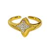 Medieval Full Diamond Retro Exquisite Four-Leaf Clover Zircon Flash Diamond Ring Women'S Light Luxury Personality Stacking Index Finger Ring