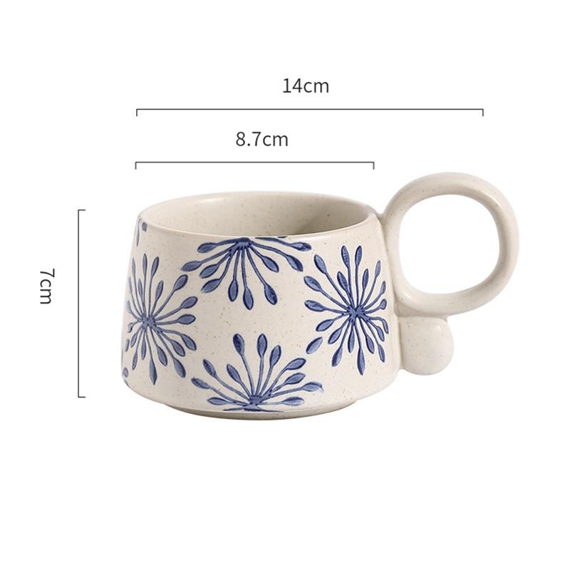 Ceramic Latte Mug Porcelain Coffee Cups with Handle Boho Drinking Cup for Men Women Office Work Daily Use Drinkware Gift