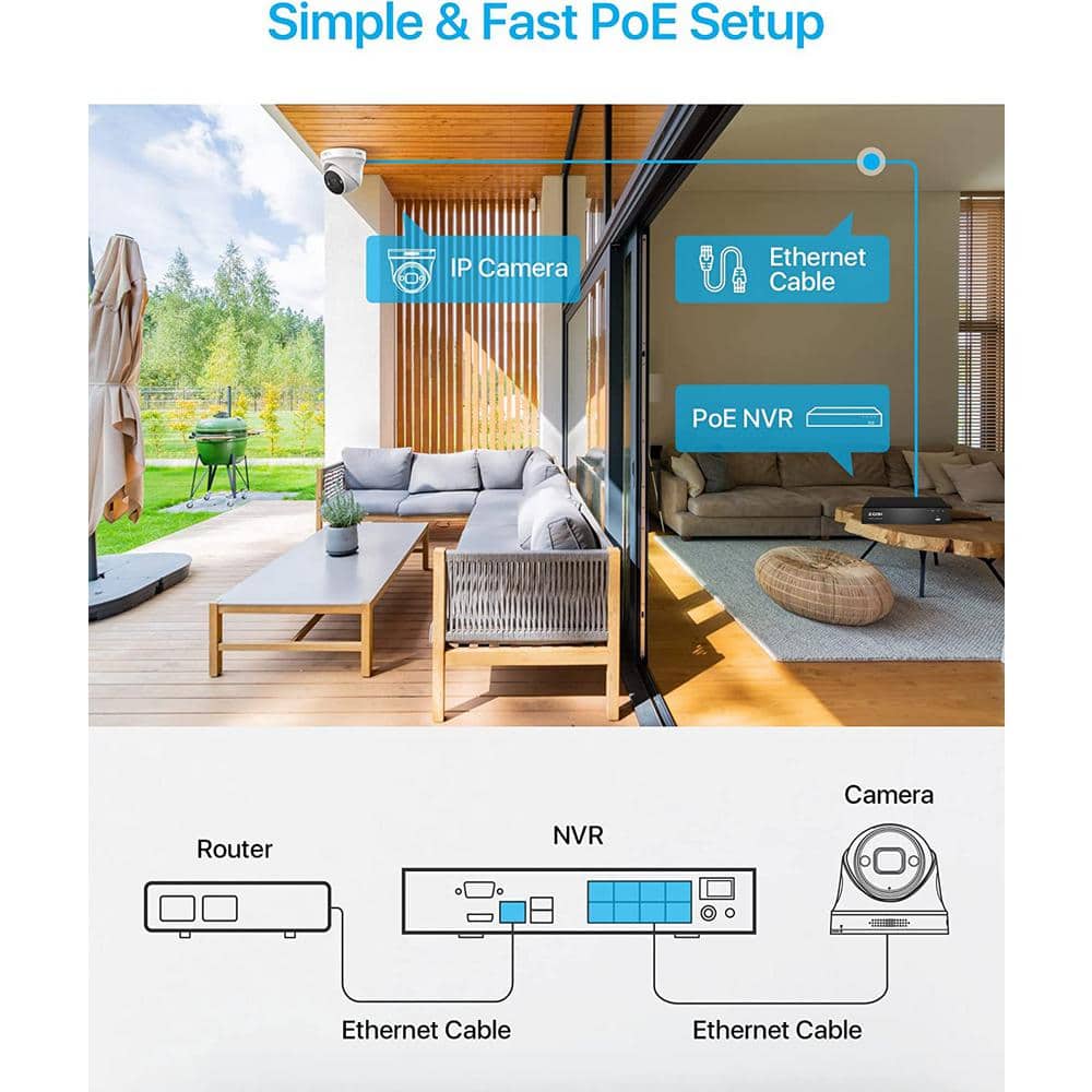 8-канальная 4K UHD 8-мегапиксельная система видеонаблюдения с PoE NVR с 4 проводными камерами-прожекторами, цветным ночным видением, двусторонней аудиосвязью