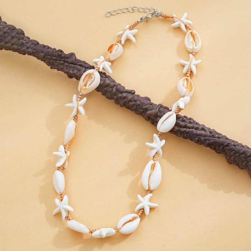 European and American Simple and Stylish Beach-Style Starfish and Shell Woven Necklace Hawaiian-Style Shell Bracelet Necklace