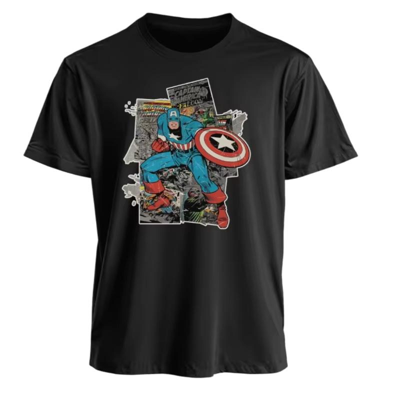 2026 Marvel TShirt Men Women Captain America All Season American Punk Harajuku Niche Oversized Short Sleeve Trendy Graphic Tee