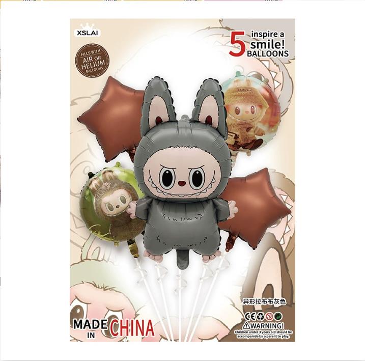 5 шт. Милый мультяшный воздушный шар из алюминиевой пленки Лабубу, украшение для детской вечеринки по случаю дня рождения, надувная игрушка для детского праздника